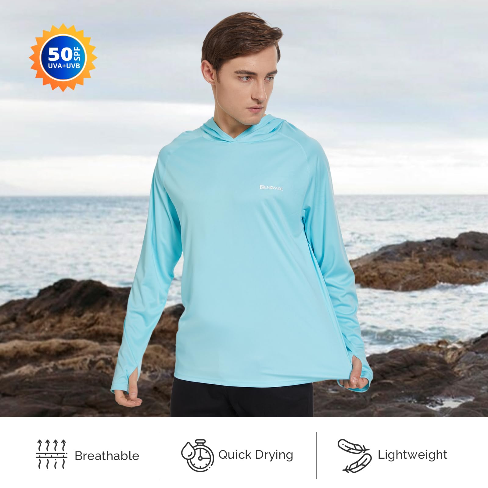 HUAKANG Camiseta de Manga Larga para Hombre Protección UV Ligera y de Secado Rápido para Senderismo Pesca Camping y Otras Actividades al Aire Libre