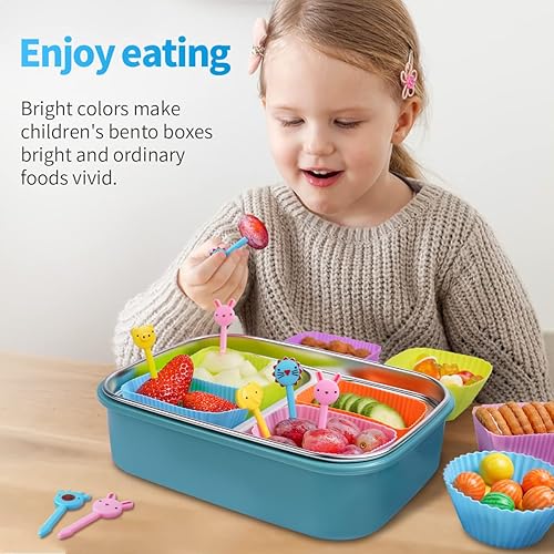 Miniatura 7 de Divisores de lonchera de silicona, paquete Bento de 46 piezas para accesorios de almuerzo para niños, sin BPA, apto para lavavajillas
