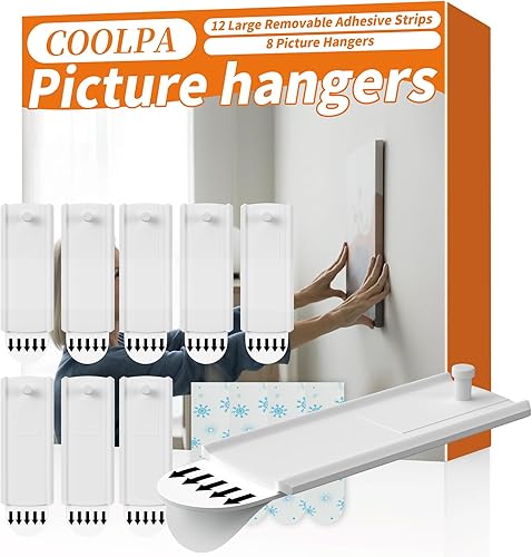Miniatura 2 de Ganchos adhesivos de pared sin clavos, ganchos de pared para colgar, 8 ganchos de fotos sin clavos, 12 tiras adhesivas extraíbles