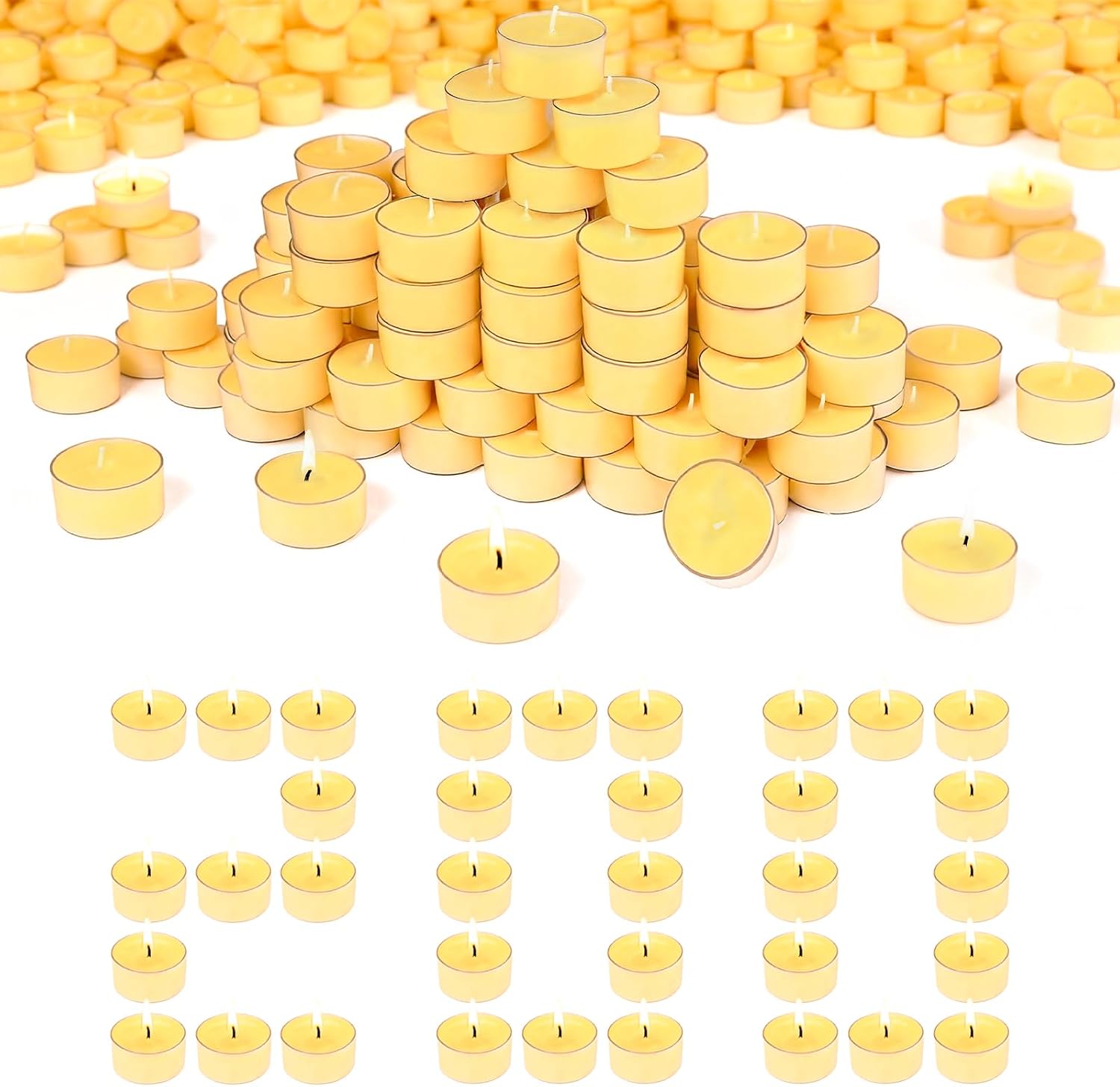 100-Pack Natural Beeswax Tealight Candles with Acrylic Cups, Honey Scented, Clean Burning Bulk Set for Wedding, Party, Spa, Home Decor & Gifting
