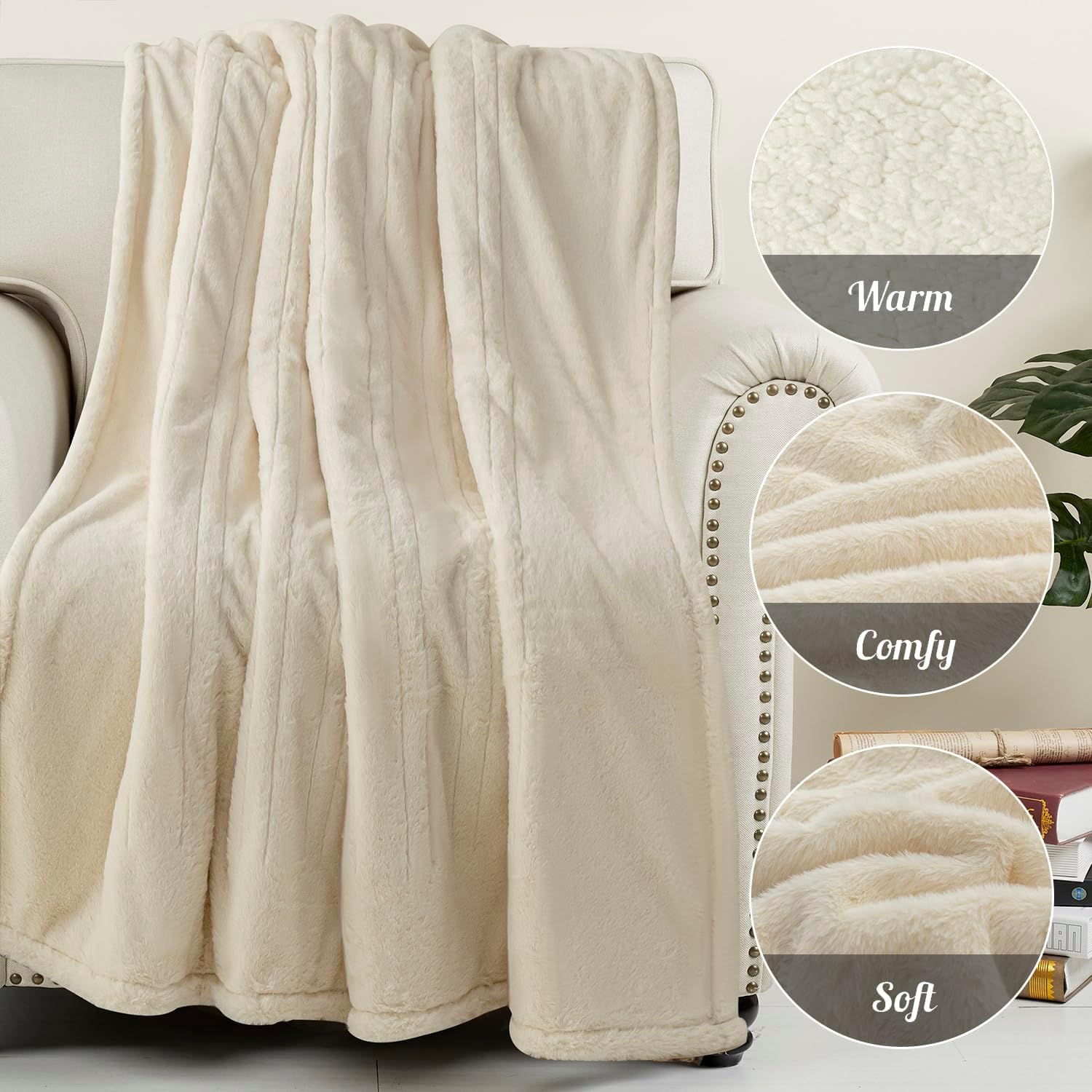 STONECREST Reversible Electric Blanket Heated Throw, 50"x60" Heating Blanket with 5 Setting Controller, 4 Hour Auto-Off, Overheating Protection, ETL Certified, Machine Washable(Ivory, 50"x60")