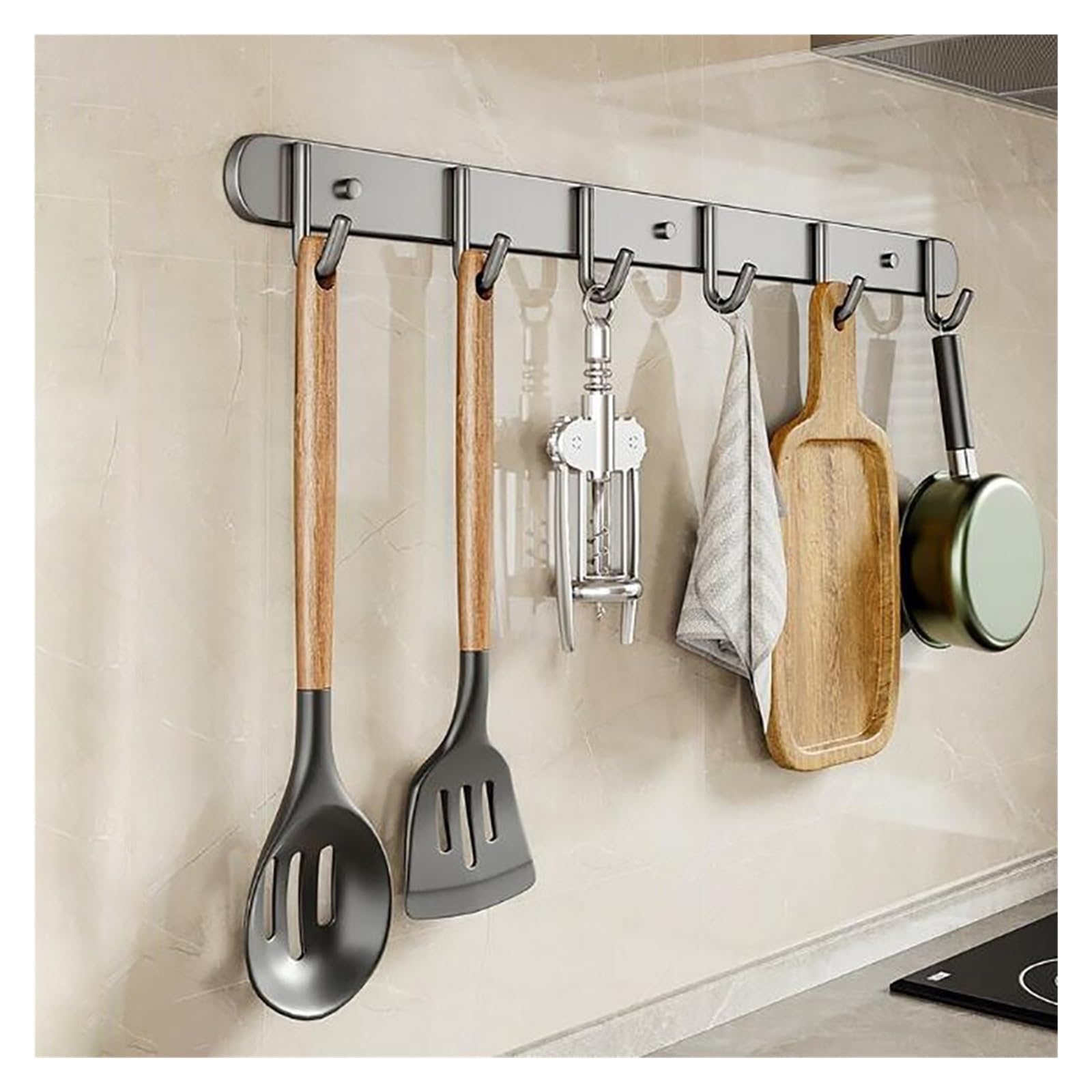 Küchenhaken, Küchenstange Mit Haken, Utensilienhalter, Wand-Utensilienregal, Küchenhaken For Utensilien, Utensilienhaken Küchen Organizer(Gray,50CM)