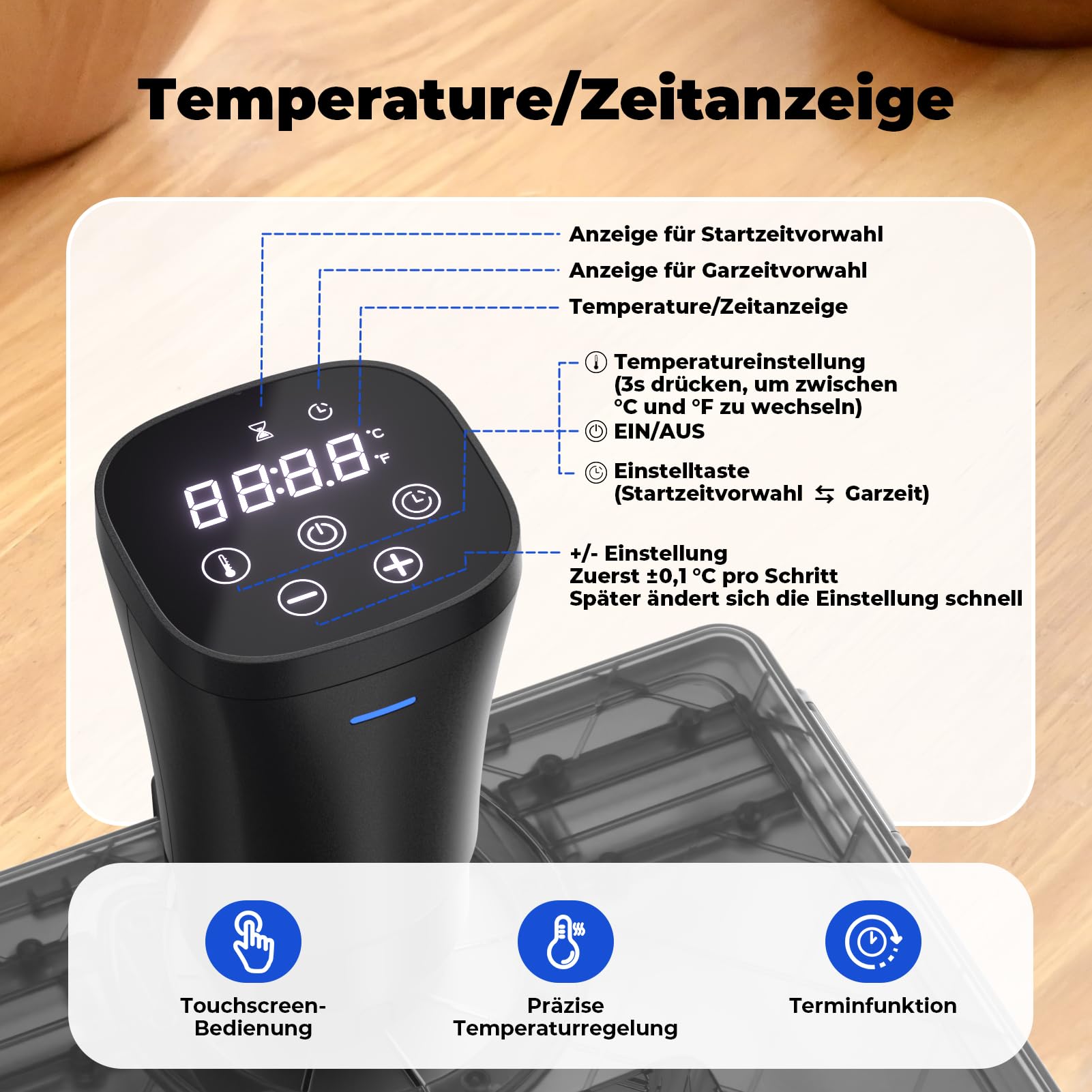 Sous Vide Garer Stick 1000W Präzisionskochtopf Immersion Zirkulator Mit Reservierungsfunktion, 360° Wasserzirkulation Sous Vide für die Küche