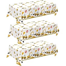 QIYANPAX 3 Pack Construction Plastic Birthday Party Tablecloths, 54 x 108 Inches - Truck Excavator Table Covers for Construction Birthday Decorations