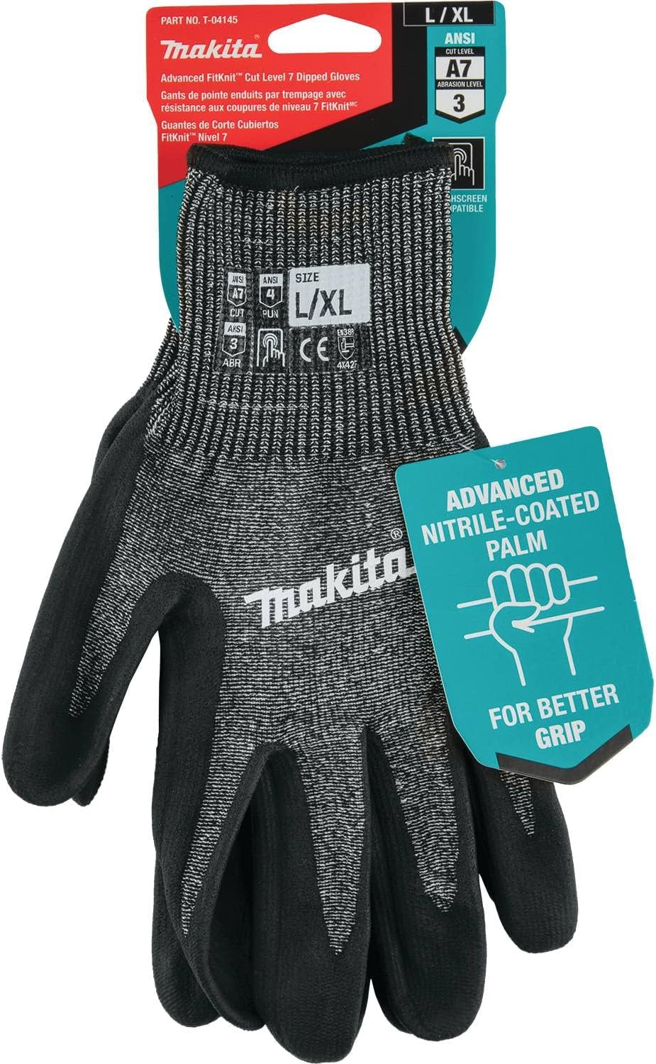 Makita Unisex FitknitÂ T 04145 Advanced FitKnit Cut Level 7 Nitrile Coated Dipped Gloves