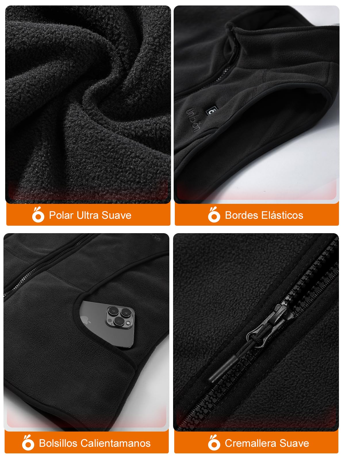 UNBON Chaleco Calefactable Mujer, Chaleco Calefactable Polar con Batería USB 10000mAh, Chaleco Térmico Eléctrico Calefactor con 3 Temperaturas 6 Zonas de Calefacción para Moto Caza Trabajo Negro S