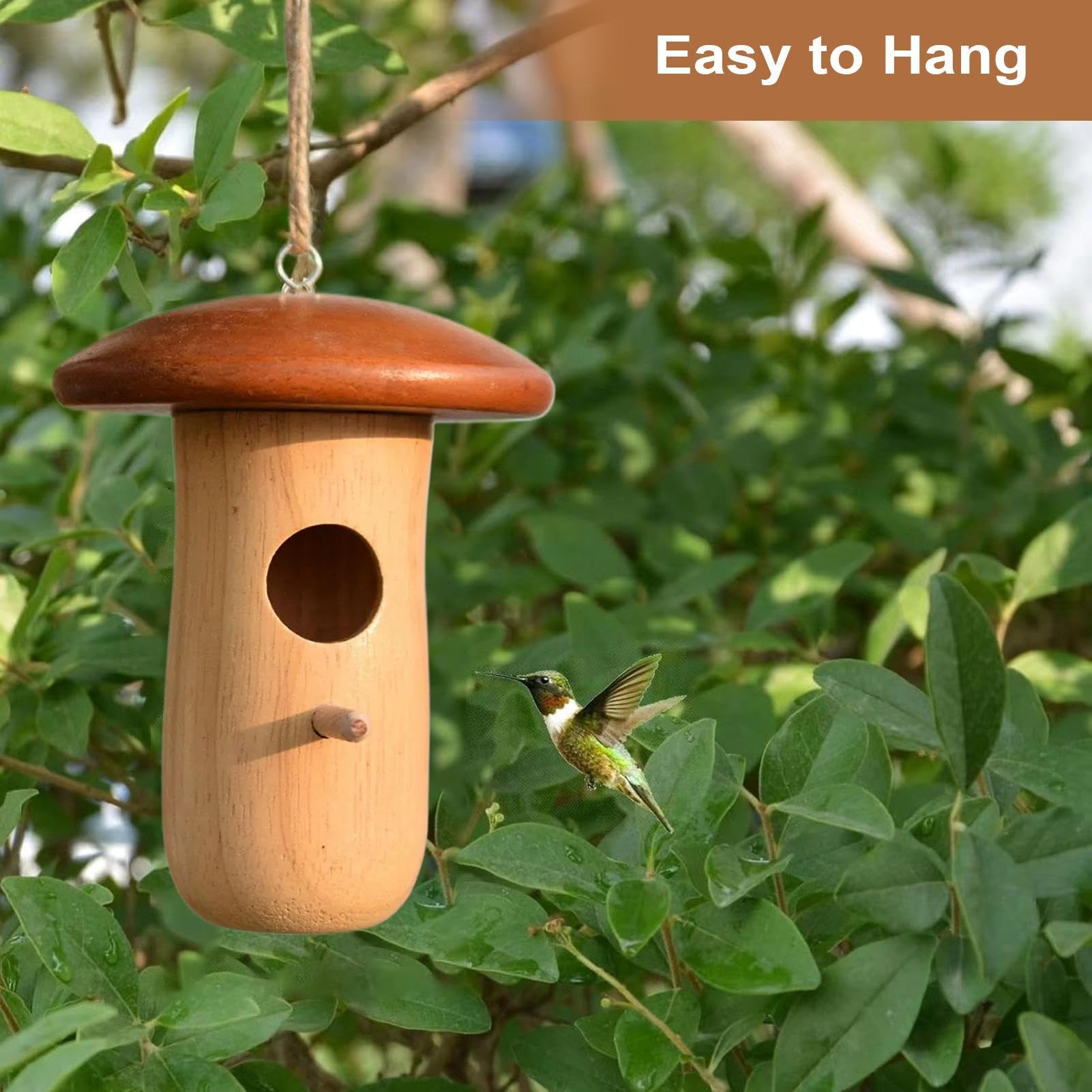 thumbnail: Hummingbird House Paddenstoel Vogelnest - Houten Hangend Vogelhuisje Rood/Bruin