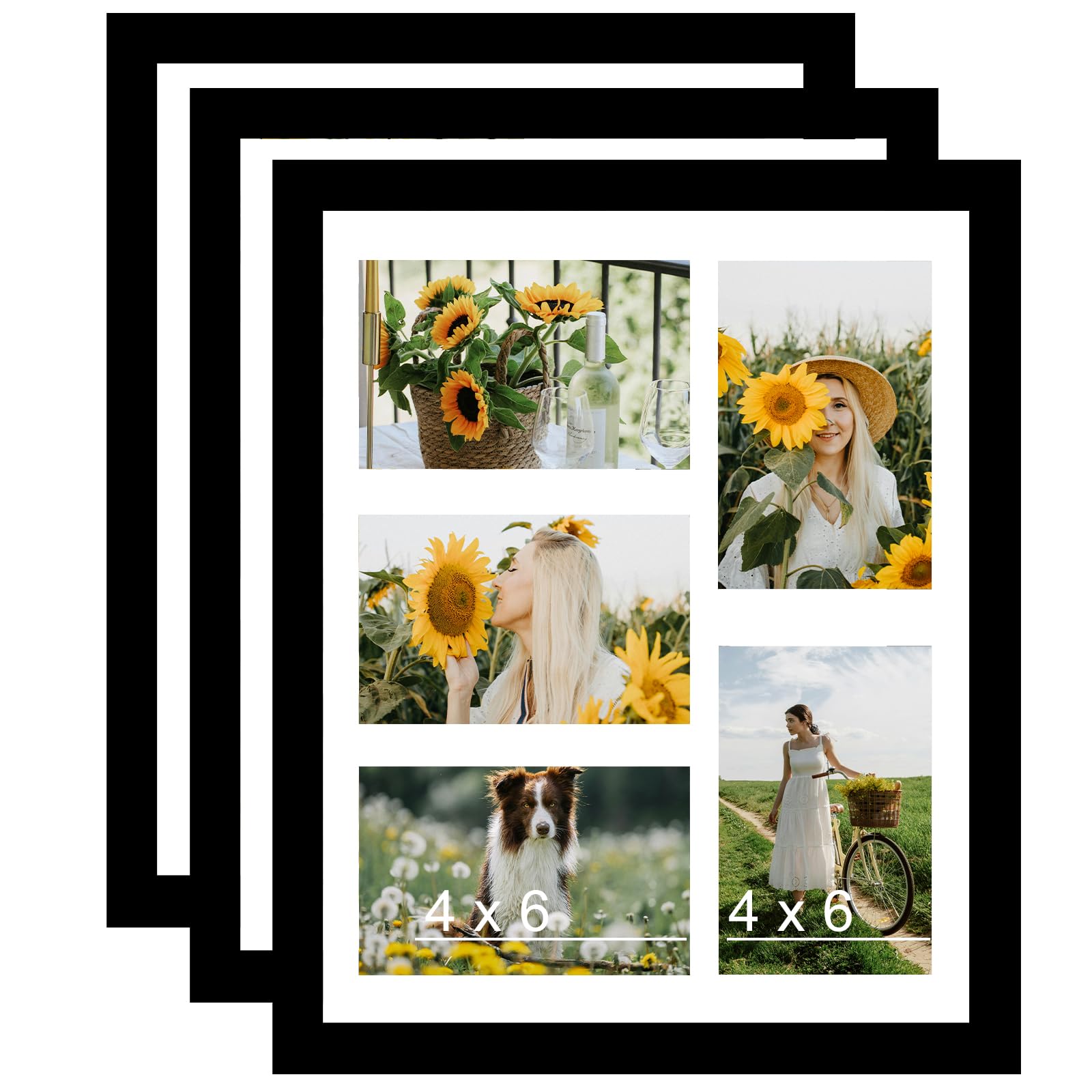 JCJMY 11x14 Collage Picture Frame with Mat Set of 3, Display 5 4x6 Photos or 11x14 Picture, Five Opening 4x6 Picture Frame Collage for Wall Hanging,