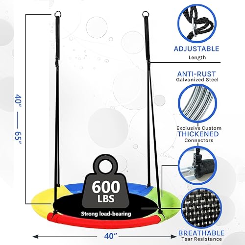 Miniatura 7 de Hotjump Platillo de árbol de 40 pulgadas para niños al aire libre con tienda de campaña, capacidad de peso de 600 libras, columpio redondo para