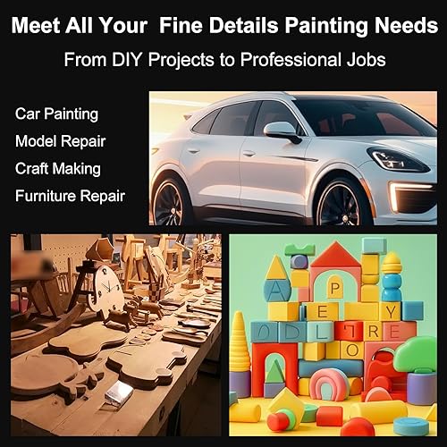 Miniatura 6 de Mini pistola de pulverización de aire HVLP con boquillas de 0.8/0.039 in, kit de pistola de pintura automotriz para reparación de detalles, taza de