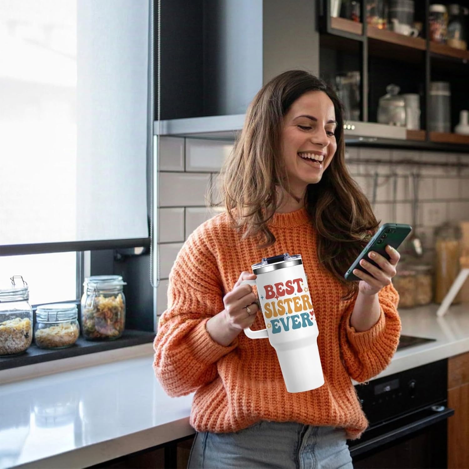 Sister Tumbler Gifts for Sisters from Brothers Best Sister Ever 40Oz Tumbler with Handle Christmas Birthday Present for Your Sisters with Endless Love - Image 4