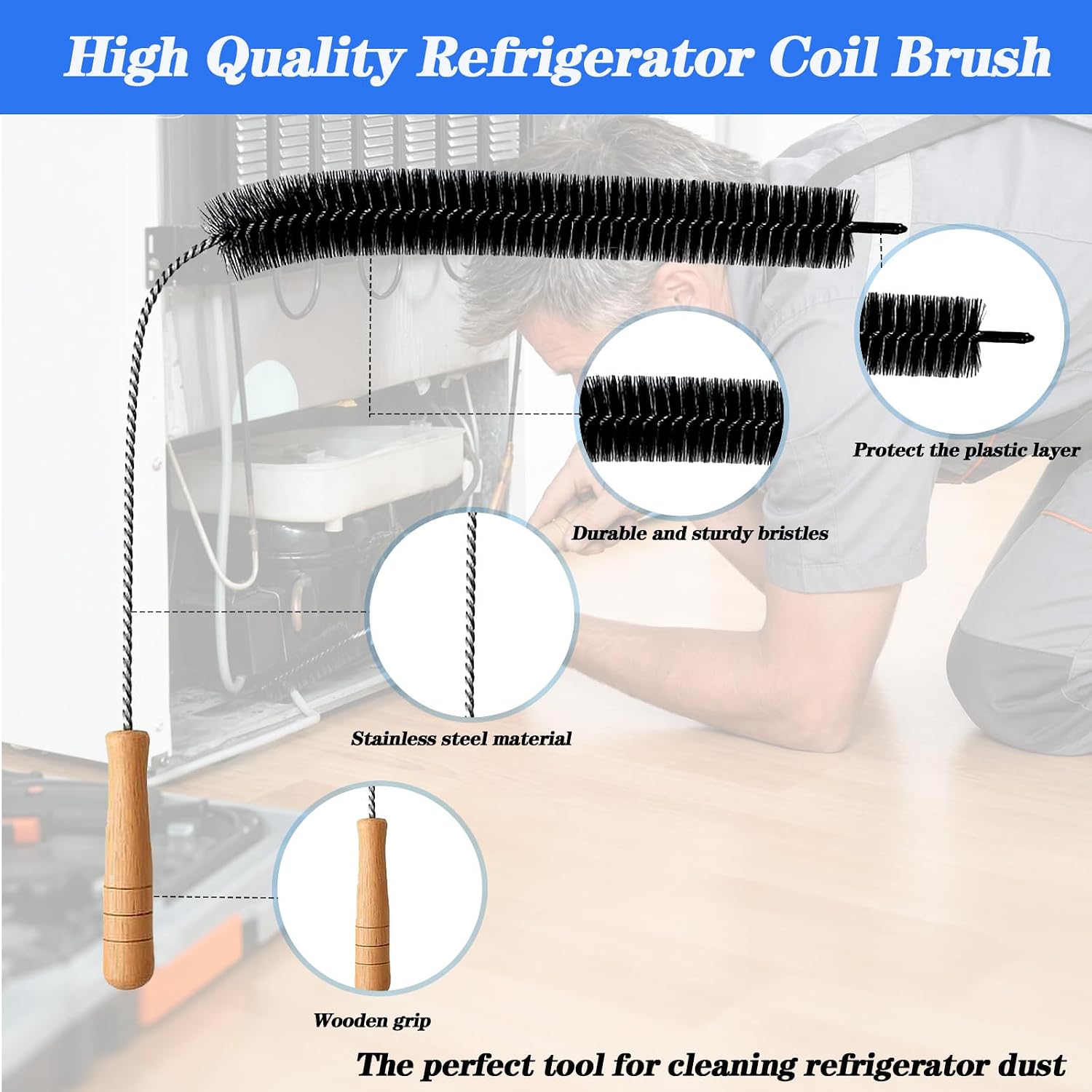 Refrigerator Coil Cleaning Brush Kit, 5-Pack Fridge Coil Cleaner Tools, Cleaner Brush Accessories for Refrigerator, Dryer Vents, Pipe, Sink, Toilet, Shower image 5