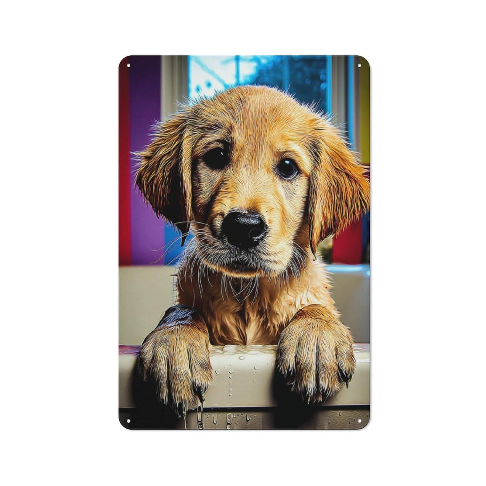 Junmoney Golden Retriever Puppy In Bathtub-2 Metal Wall Sign 30X20cm Featuring For Pub Or Café, For Pub Decor Enthusiasts, For Retro Home Interiors