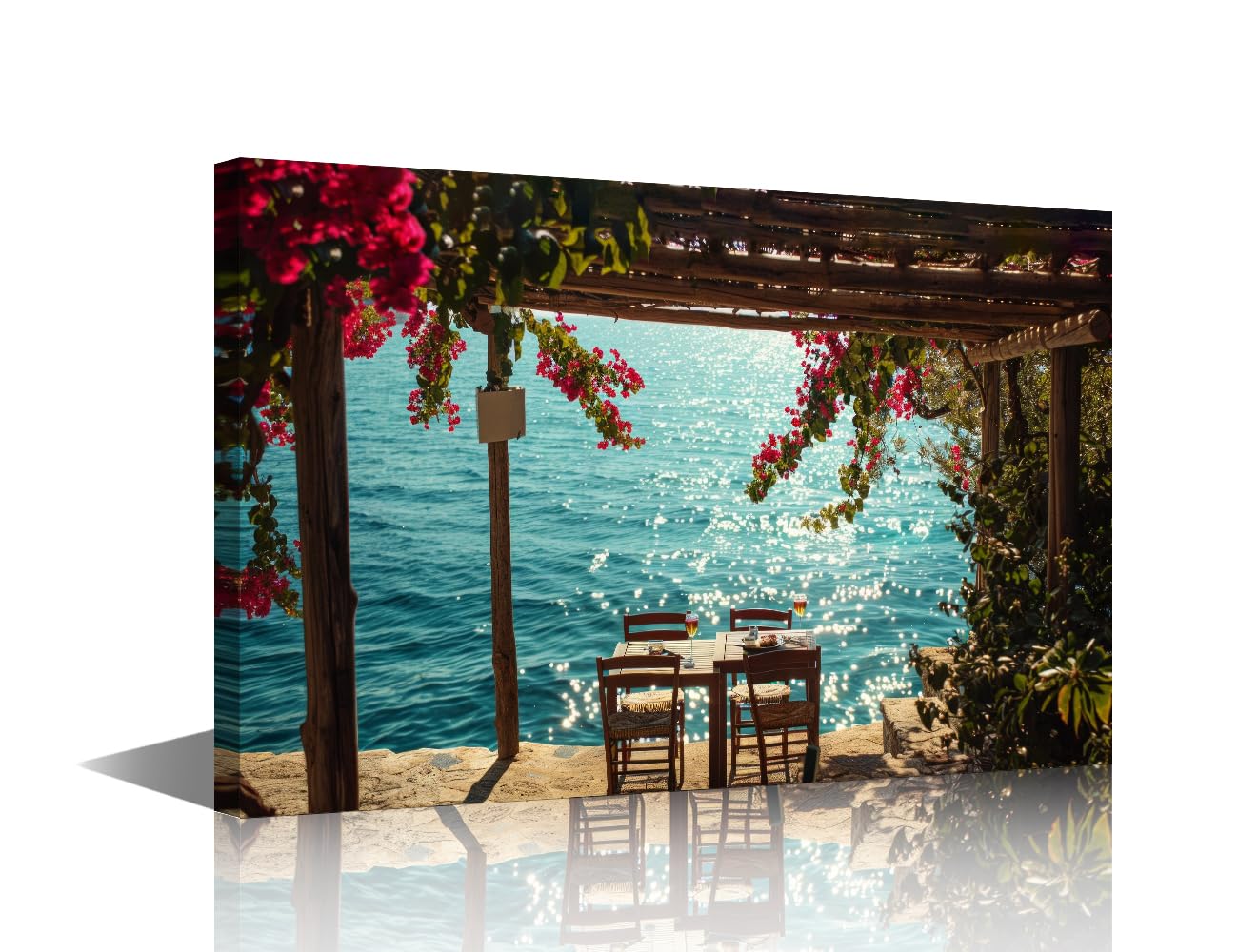 1 Panels House on the Sea Pictures Wall Art Beautiful Terrace with Sea View Pictures Print on Canvas Natural Landscape Wall Paintings for Home Decor Stretched and Framed Easy to Hang 12" Wx18 H