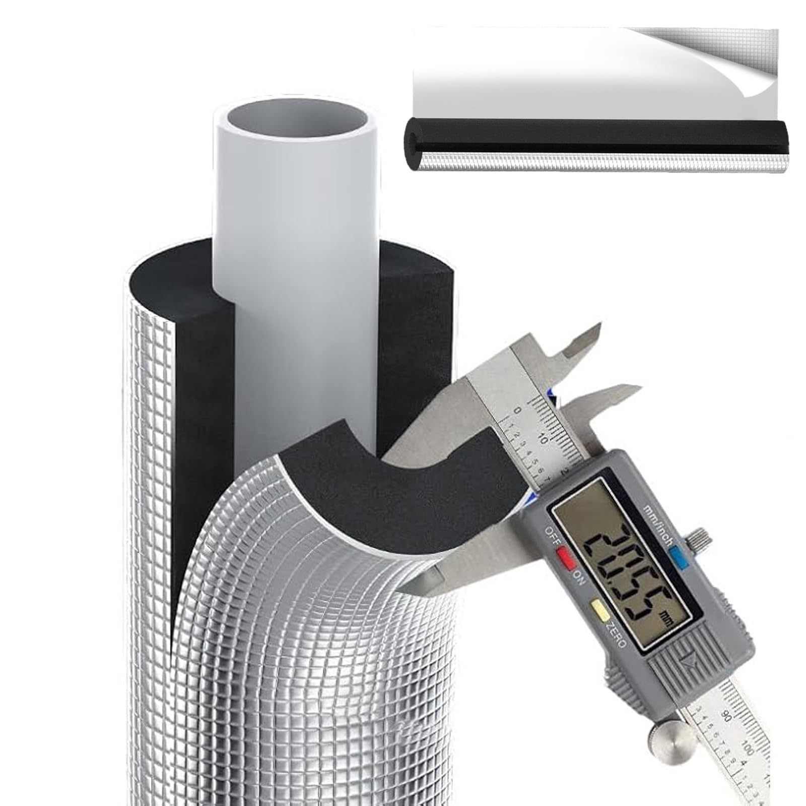 Aluminum Foil Pipe Lagging Wrap Tube ID 5/8" to 4-1/4" Self Adhesive Exterior Heat Preservation Foam Tube Freeze Protection Covers for Winter Outside Pipes Spigot Sprinkler(34mmx10mmx90cm)