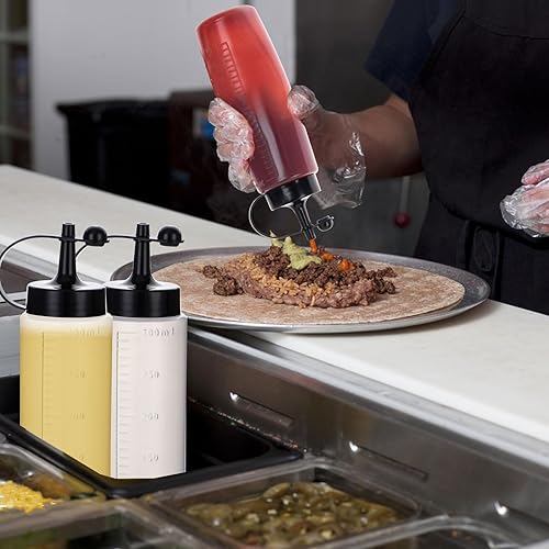 Miniatura 7 de Botellas exprimibles para condimentos, botellas de plástico translúcidas de 10.1 fl oz10 onzas para salsas, aceite de ketchup, vinagre, jarabe de