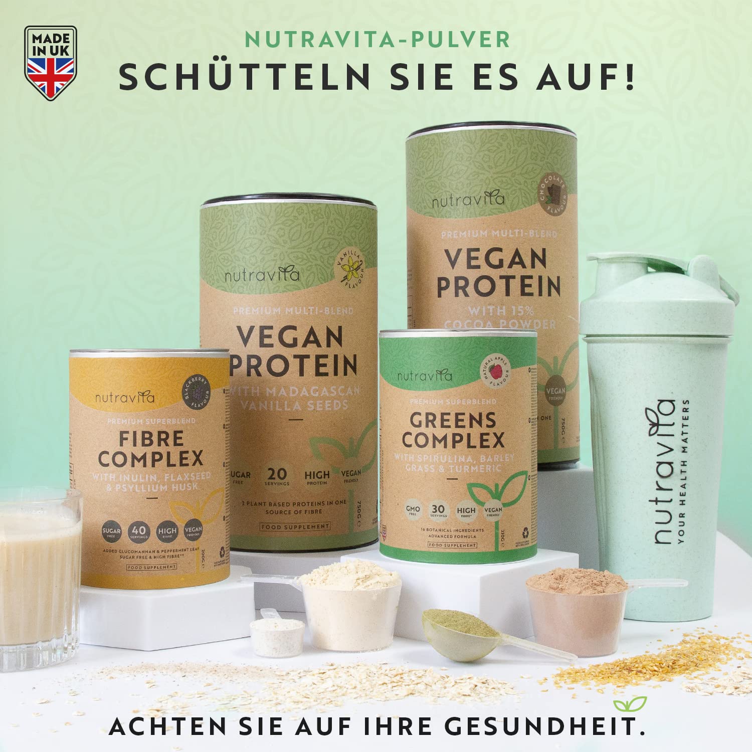 Veganes Proteinpulver - Vegan Protein Pulver Schokoladengeschmack - 25g Protein pro 36g Portion - mit 9 essentiellen Aminosäuren - Erhält die Muskelmasse - Lalorienarm und Zuckerfrei - Nutravita