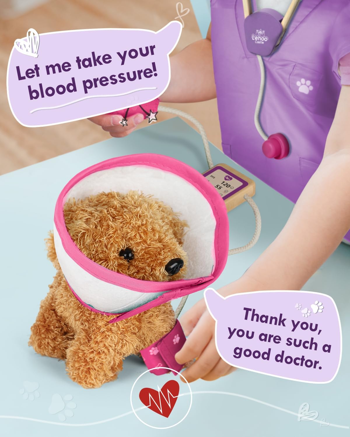 Lehoo Castle Toys for 3 4 Years Old Girls, Vet Play Sets, Wooden Doctor Kit for Toddlers 3-5 Pink, Pretend Play Dr Kits with Puppy, Dog Bag, Medical Accessories Vet Play Sets, Pink image 3 of 6 B0D6VLB8VZ