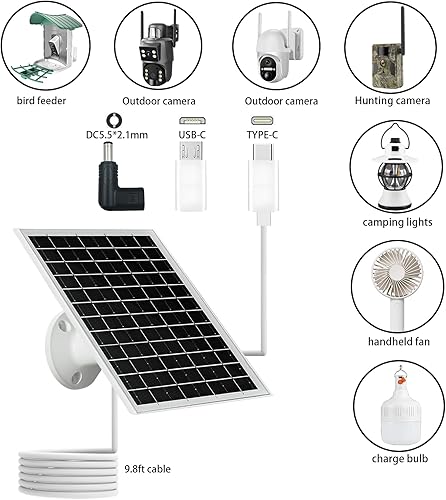 Miniatura 2 de Panel solar para cámara de seguridad IP65 impermeable USB cargador de panel solar puerto tipo C, puerto micro USB y puerto de CC, saneles solares