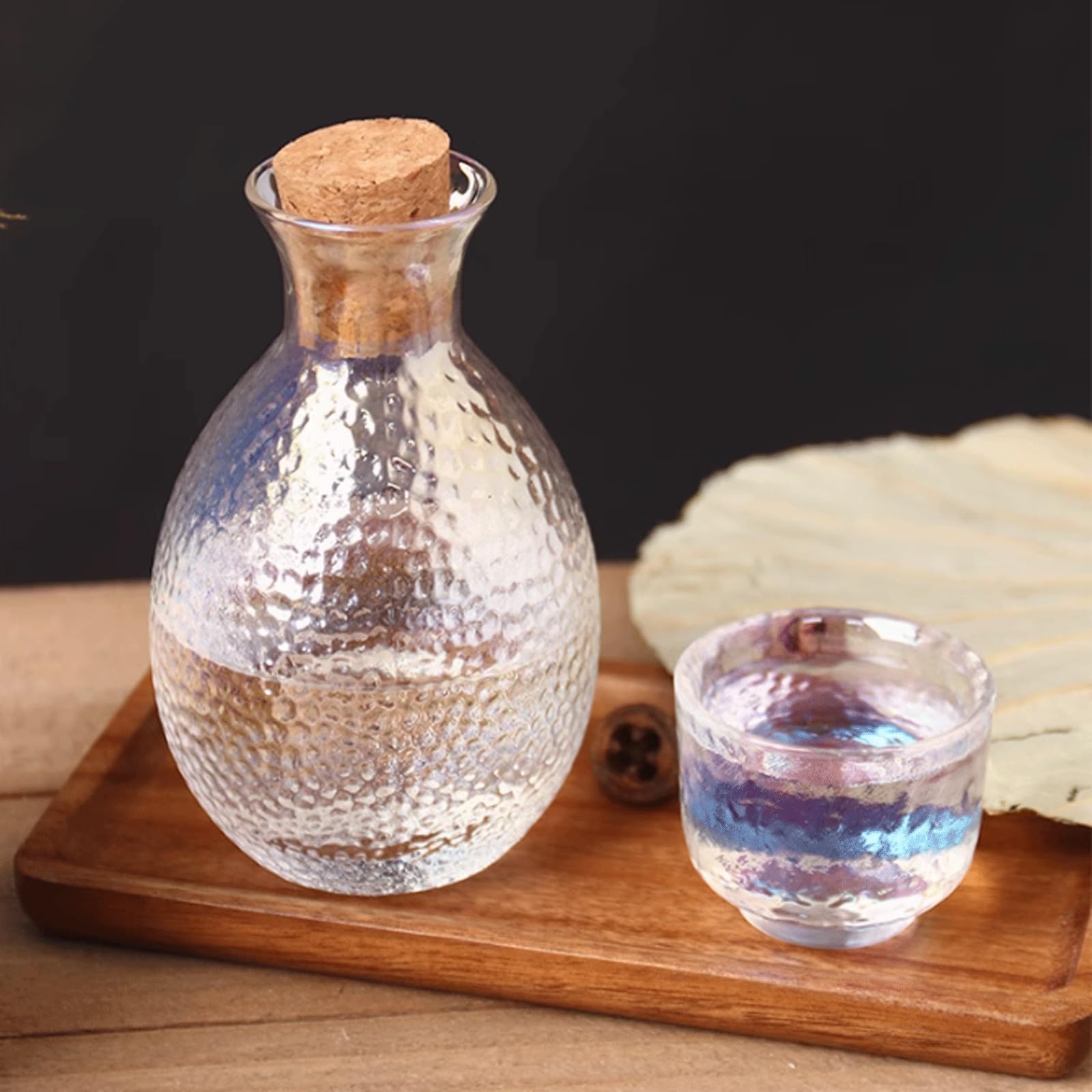 Juego de Sake de Vidrio, Taza de Sake Colorida, 1 Tetera, 1 Calentador de Sake, 4 Tazas de Sake, dispensador de Sake Estilo japonés, Juego de Sake, Juego para Beber Sake (Colorido)