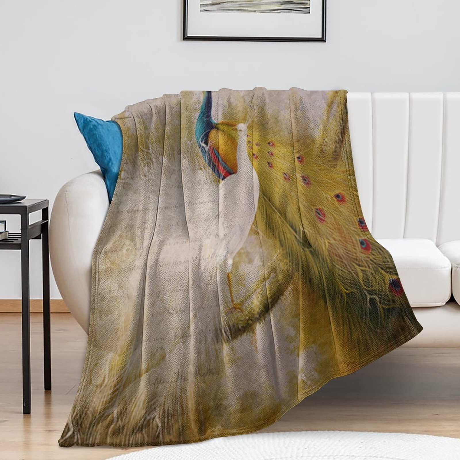 Couverture en flanelle paon grand format pour lit voyage et camping
