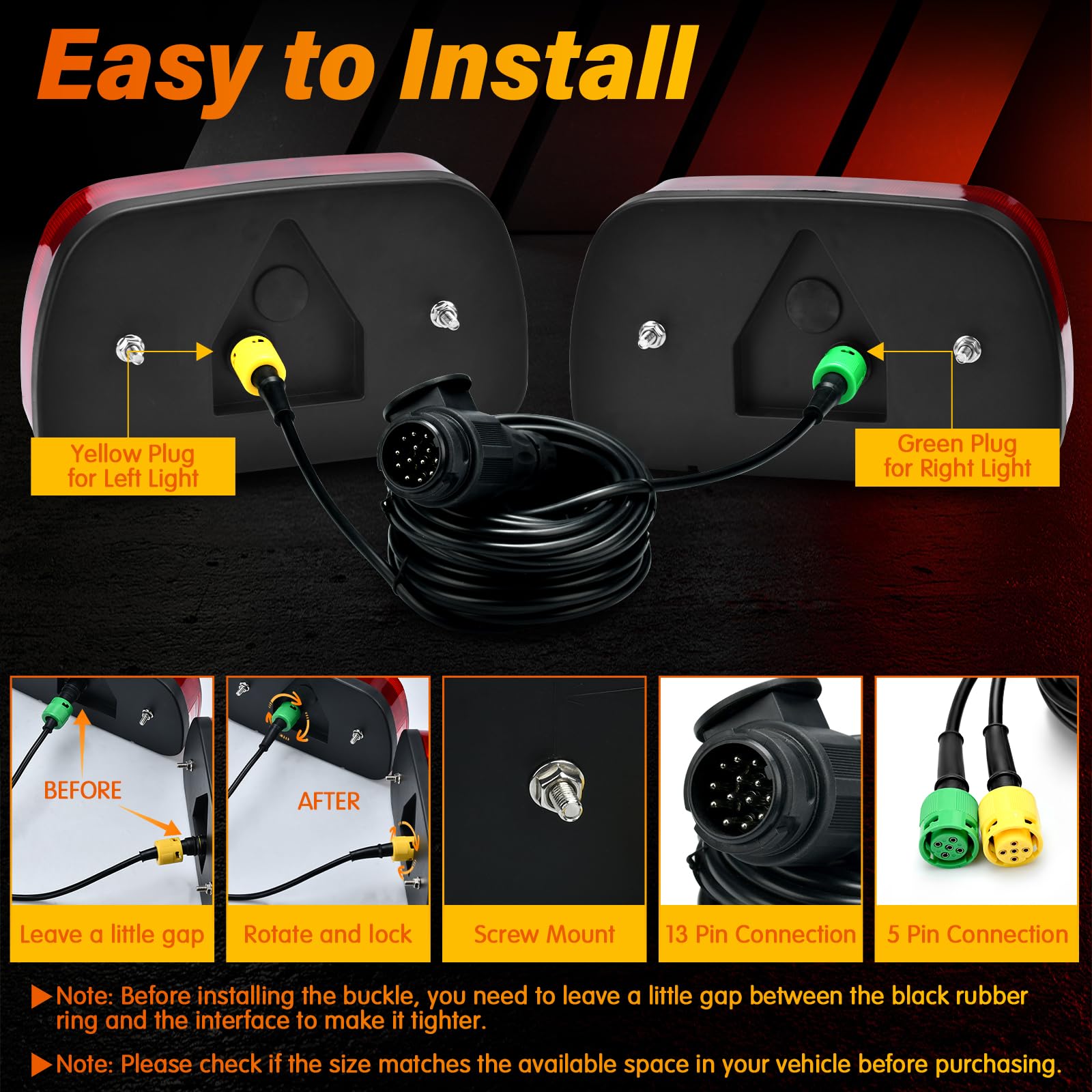 Fanali Posteriori Rimorchio 12V Universale Kit con Spina 13 Poli 5,5m Cavo E11