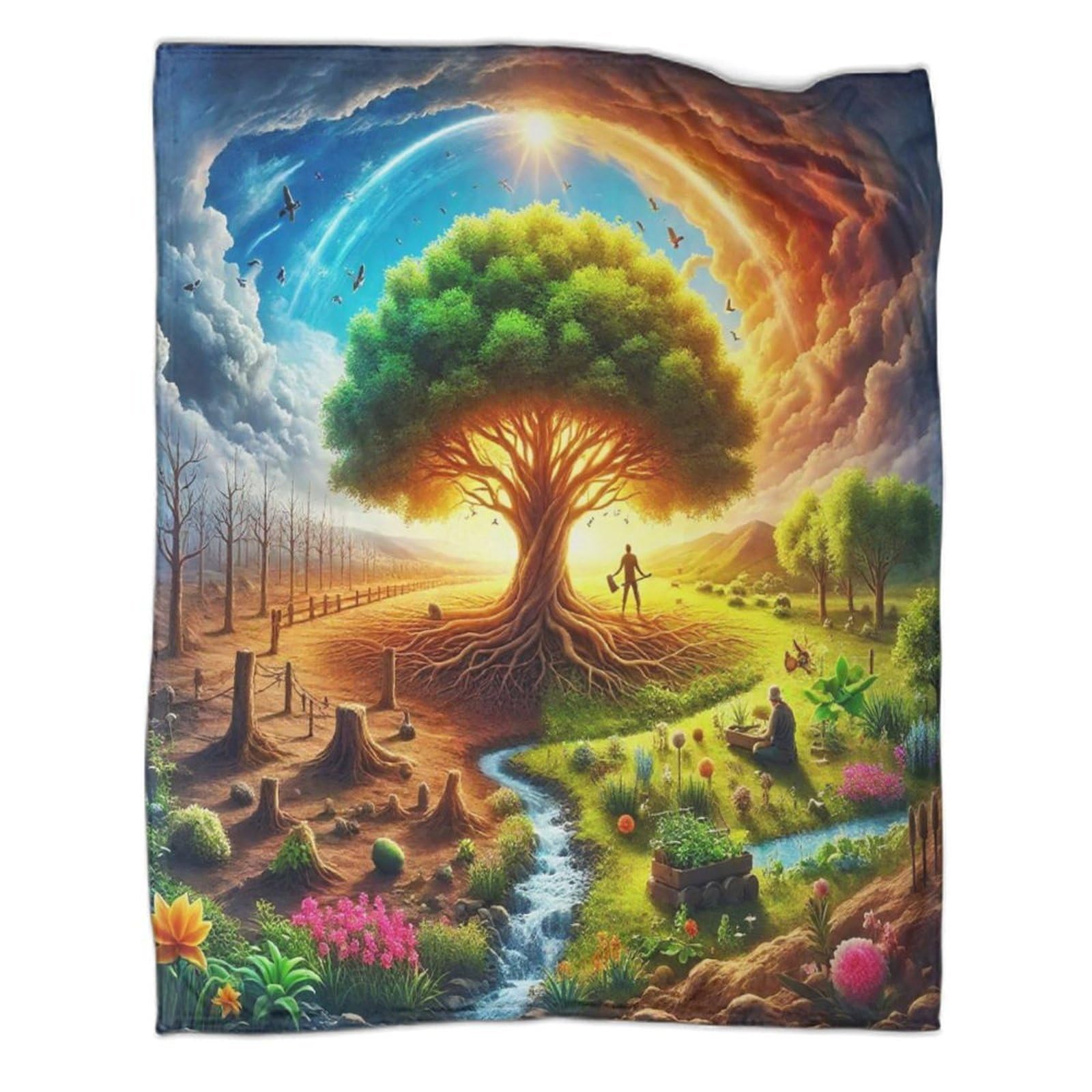 Couverture 3D flanelle arbre de vie douce et chaude toutes saisons pour chambre d'enfant