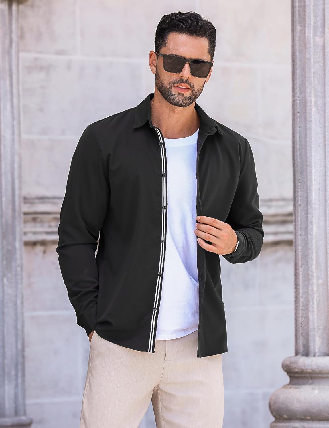 LETSEE Mens Casual Button Down Dress Shirts Long Sleeve Untucked Wrinkle Free Denim Business Shirt - Image 3