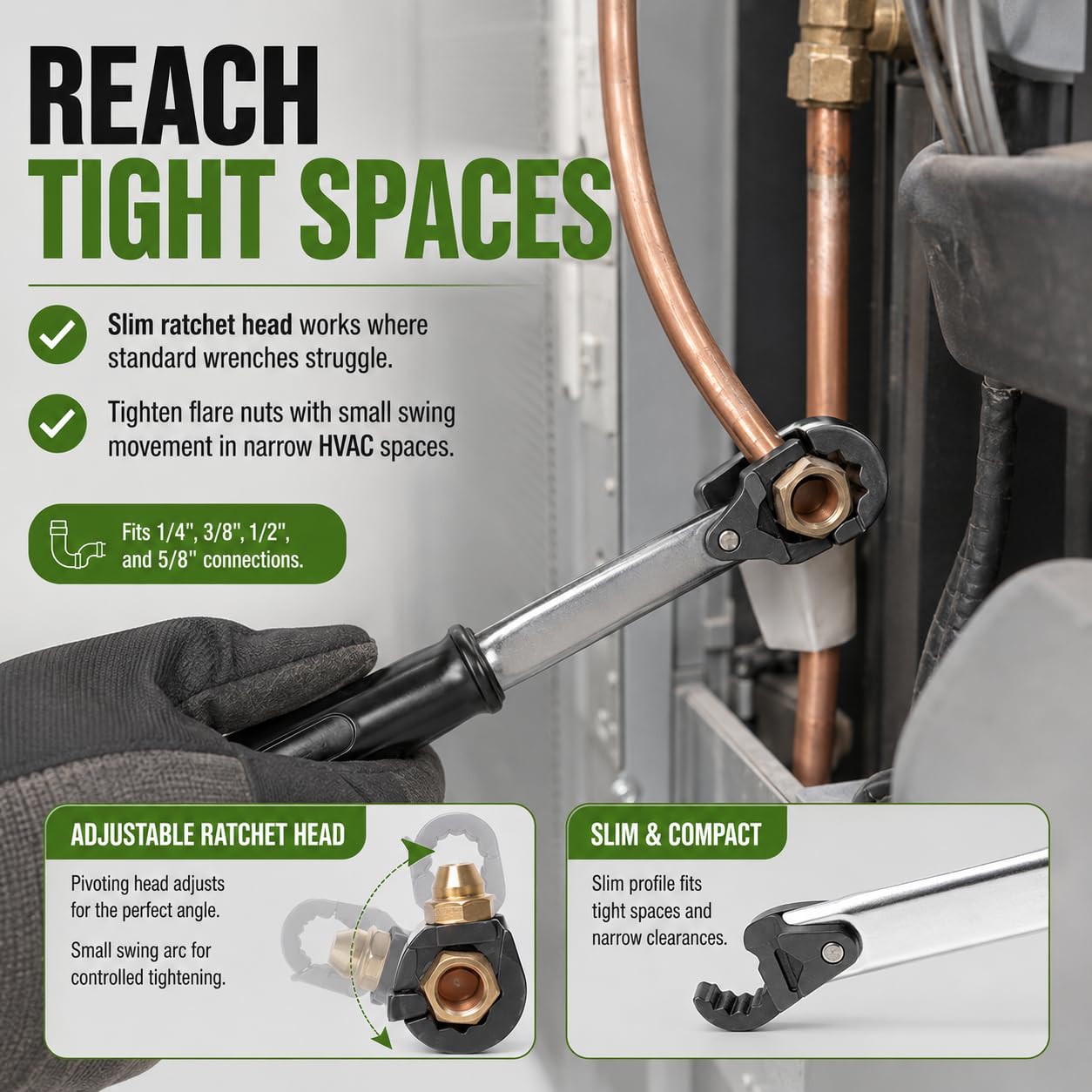 Kit de llave dinamométrica de trinquete, llave de boca de campana con tapa de cobre ajustable de 18-75 Nm para aire acondicionado de refrigeración HVAC de tubo de cobre de 1/4", 3/8", 1/2", 5/8"