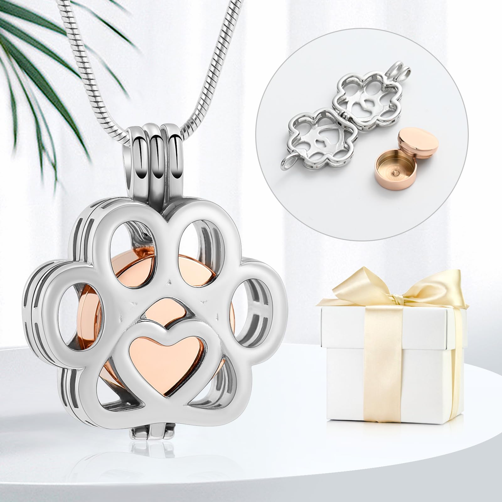 Ceneri per animali domestici per cane/gatto zampa in acciaio inox Memorial Locket Urna collana all'interno Mini caso Keepsake cremazione gioielli donna uomo