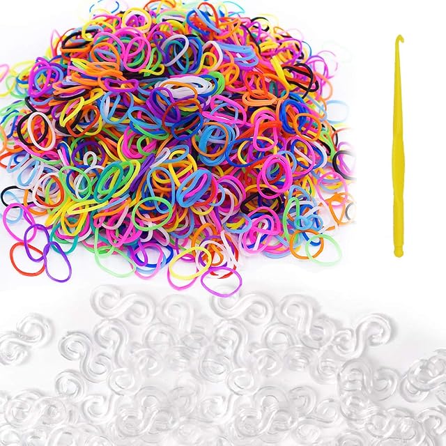 Feelava Loom Rubber Band Refills Kit Including 600 Pcs Loom Bands and 480 Pcs White S Clip Connectors Refills for DIY Bracelet Making Refill Kit