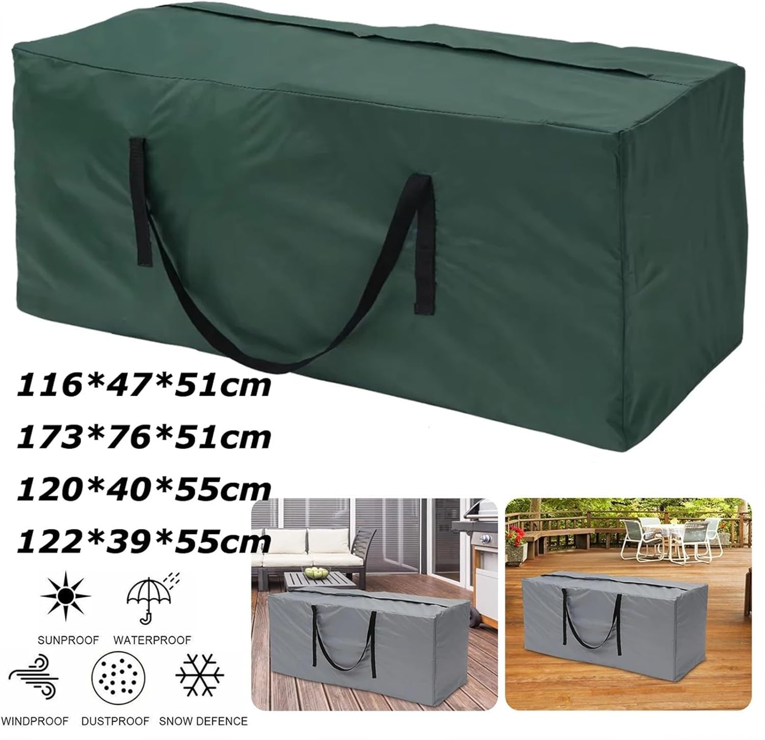 Cushion Storage Bags Garden Furniture Cushion Storage Bag Waterproof Rectangle Outdoor Furniture Protective Cover for Patio Furniture(173x76x51cm Gray)