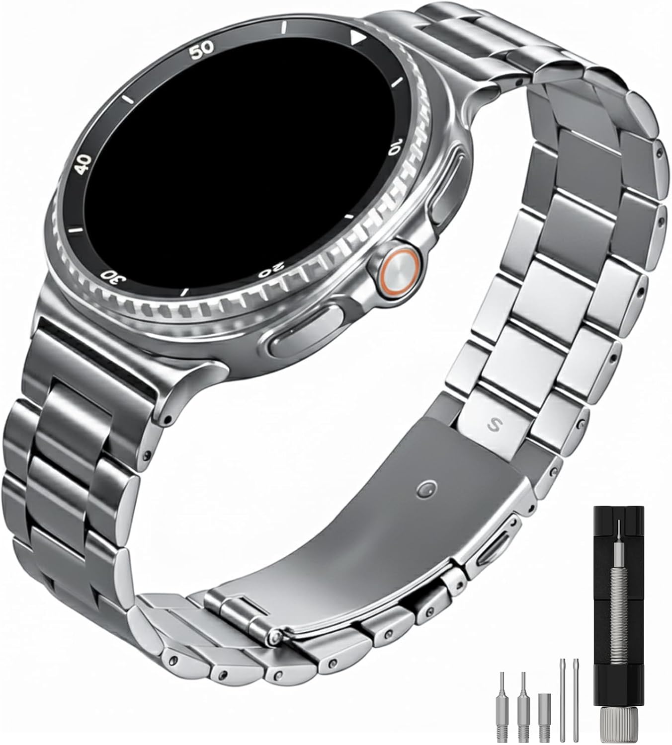 Metal Bands Compatible with Samsung Galaxy Watch 8 Classic 46mm/Galaxy Watch 8 40mm/44mm, No Gap Stainless Steel 22mm Watch Strap for Men Women