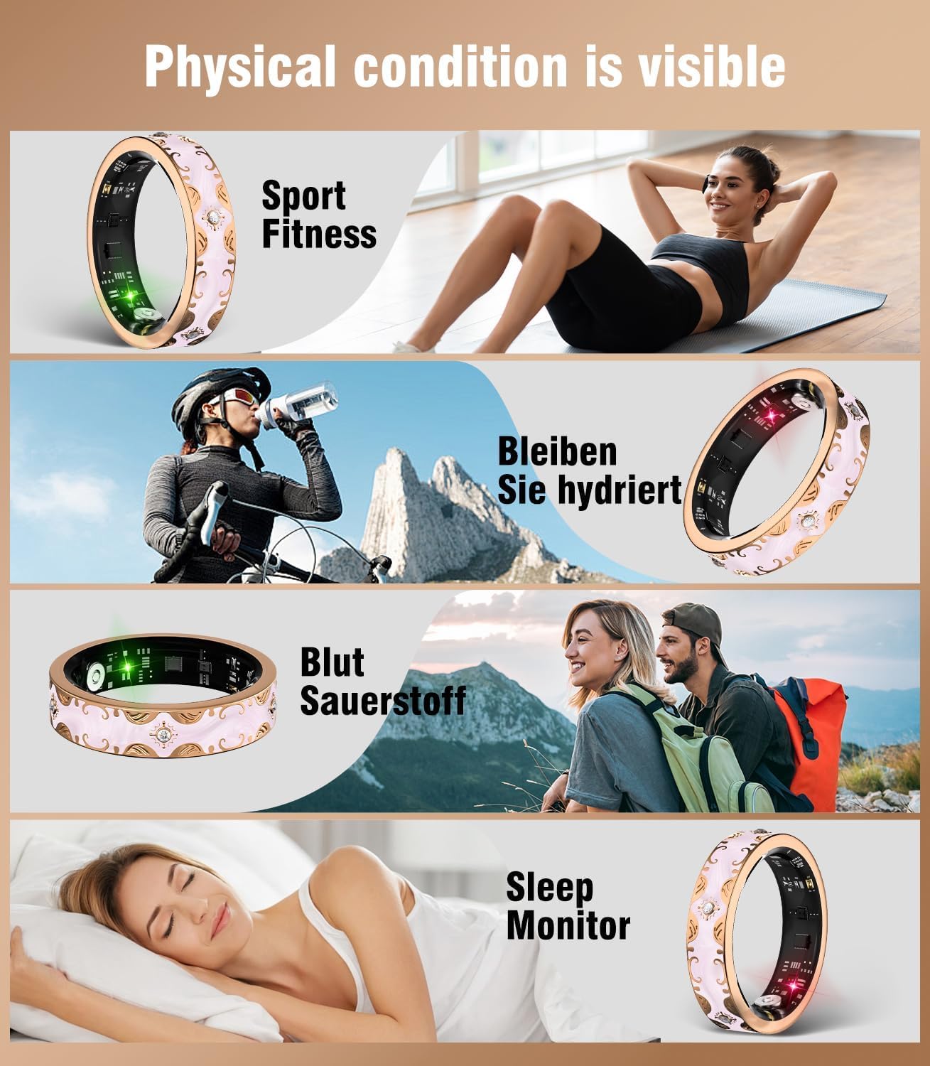 6 Gen Diamond Smart Ring and Wireless Charging Case 【Industry Rank 1-0 Measurement Error】 2026 Smart Ring for Women - Advanced Health Tracker for Wellness and Activity Tracking, Pink 8#