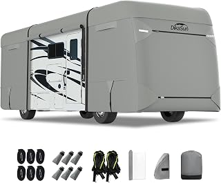 RV Cover Class A 2022 Upgraded 6 Layers Heavy Duty Anti-UV Waterproof Windproof Breathable Class A Motorhome Camper Cover for 34-37ft with 2Pcs Extra Straps & 6 Gutter Covers