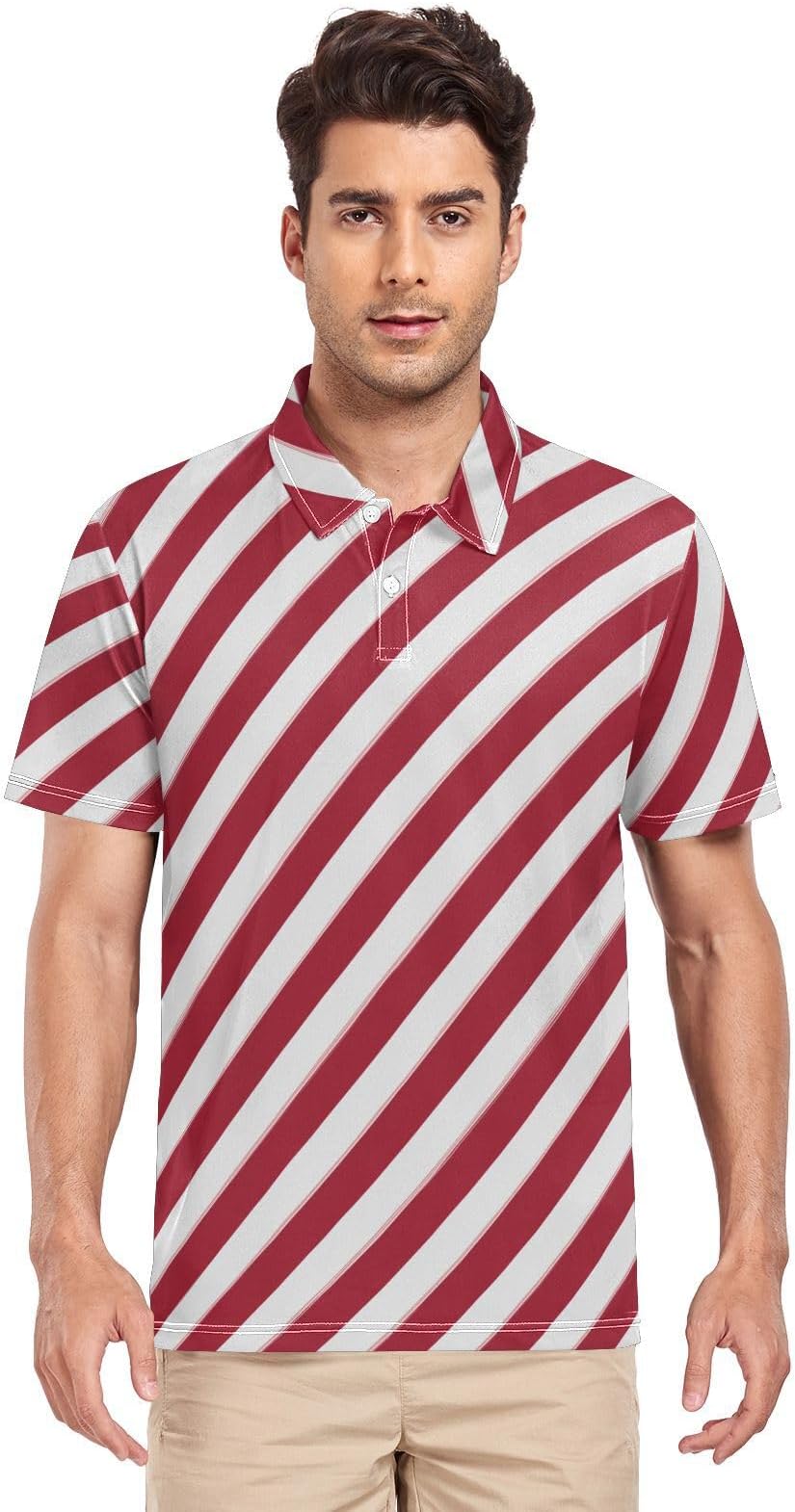 ZZXXB Candy Cane Pattern Men's Polo Shirts Short Sleeve Quick Dry Athletic Outdoor Sports S-XXL