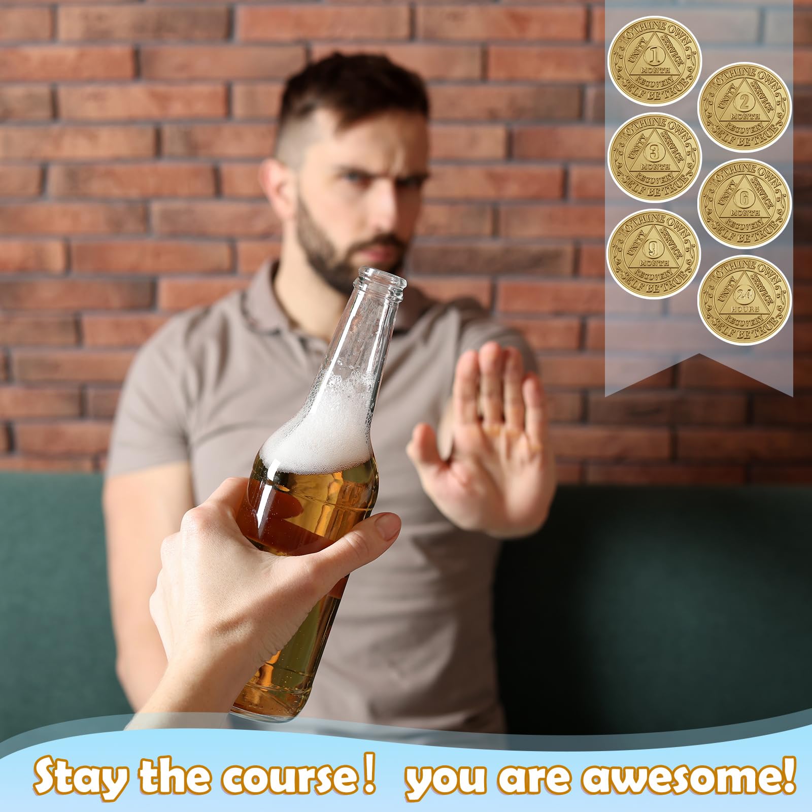 Siifert 36 Stück Recovery AA Chips und Medaillons Bulk Nüchternheit Chips AA Tokens Aluminium Nüchternheit Münze Bronze Finish Alkoholiker Anonyme Geschenke enthalten 1 2 3 6 9 Monate und 24 Stunden