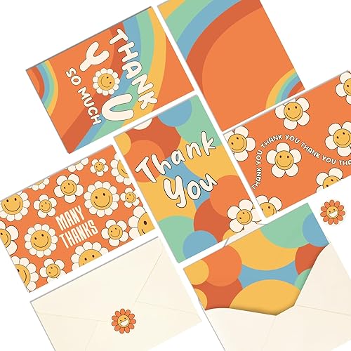 Miniatura 3 de Tarjetas de agradecimiento retro boho con sobres, 24 unidades, tarjetas de agradecimiento de graduación para profesores, niños, hippie, notas de