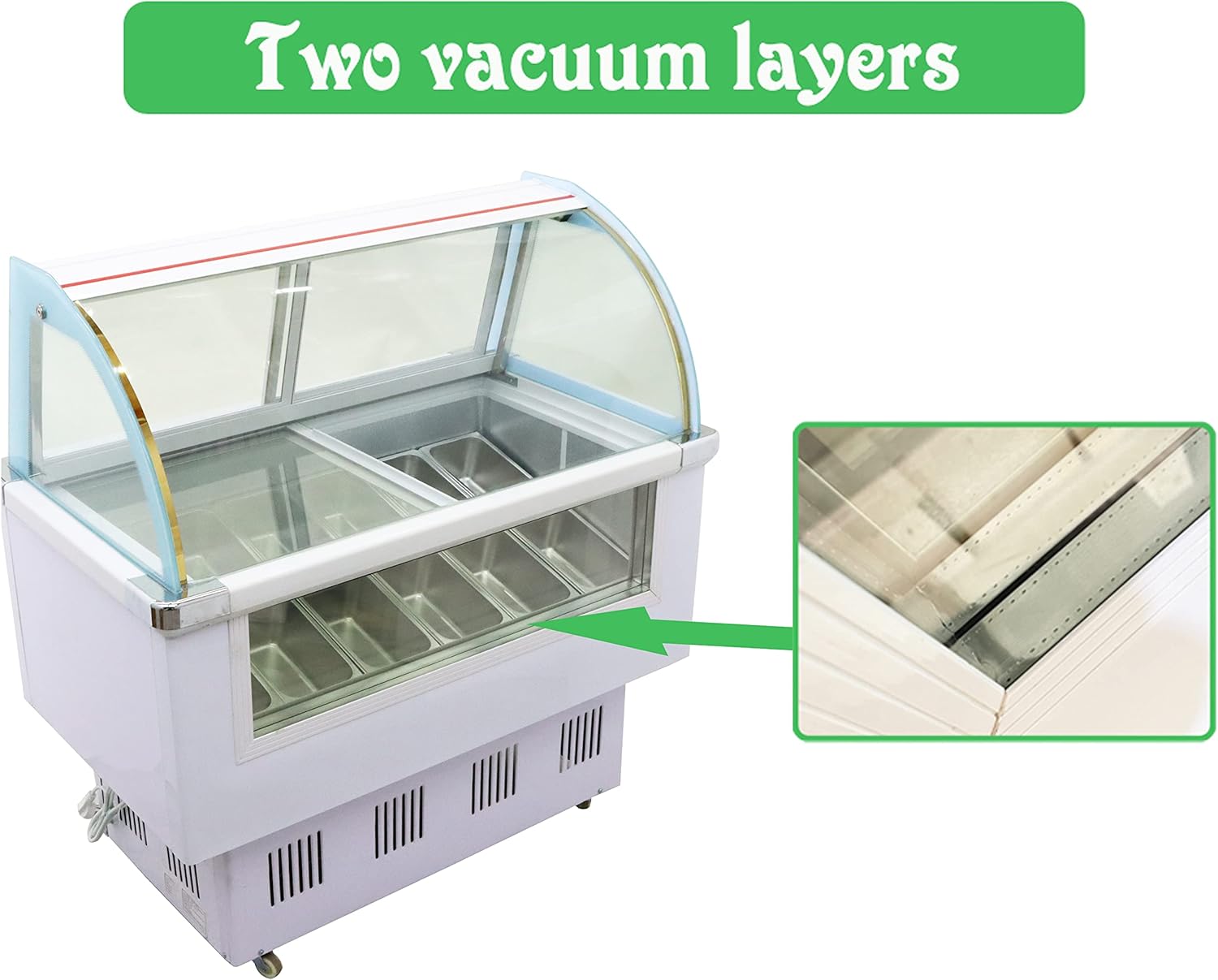 TECHTONGDA Commercial Ice Cream Chest Refrigerator Display Case Showcase Gelato Freezer with LED Light 220V 12 Pan