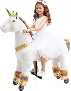 Ride on Unicorn on Toys, Unicorn Ride on for Girls 6 to Adult, Ride on Unicorn Toys, Unicorn Rider Mechanical Walking Action Plush Animal,No Battery or Electricity,Max Load 187 LBS - Rainbow
