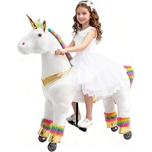 Pipleo Ride on Unicorn on Toys, Unicorn Ride on for Girls 6 to Adult, Ride on Unicorn Toys, Unicorn Rider Mechanical Walking Action Plush Animal,No Battery or Electricity,Max Load 187 LBS - Rainbow
