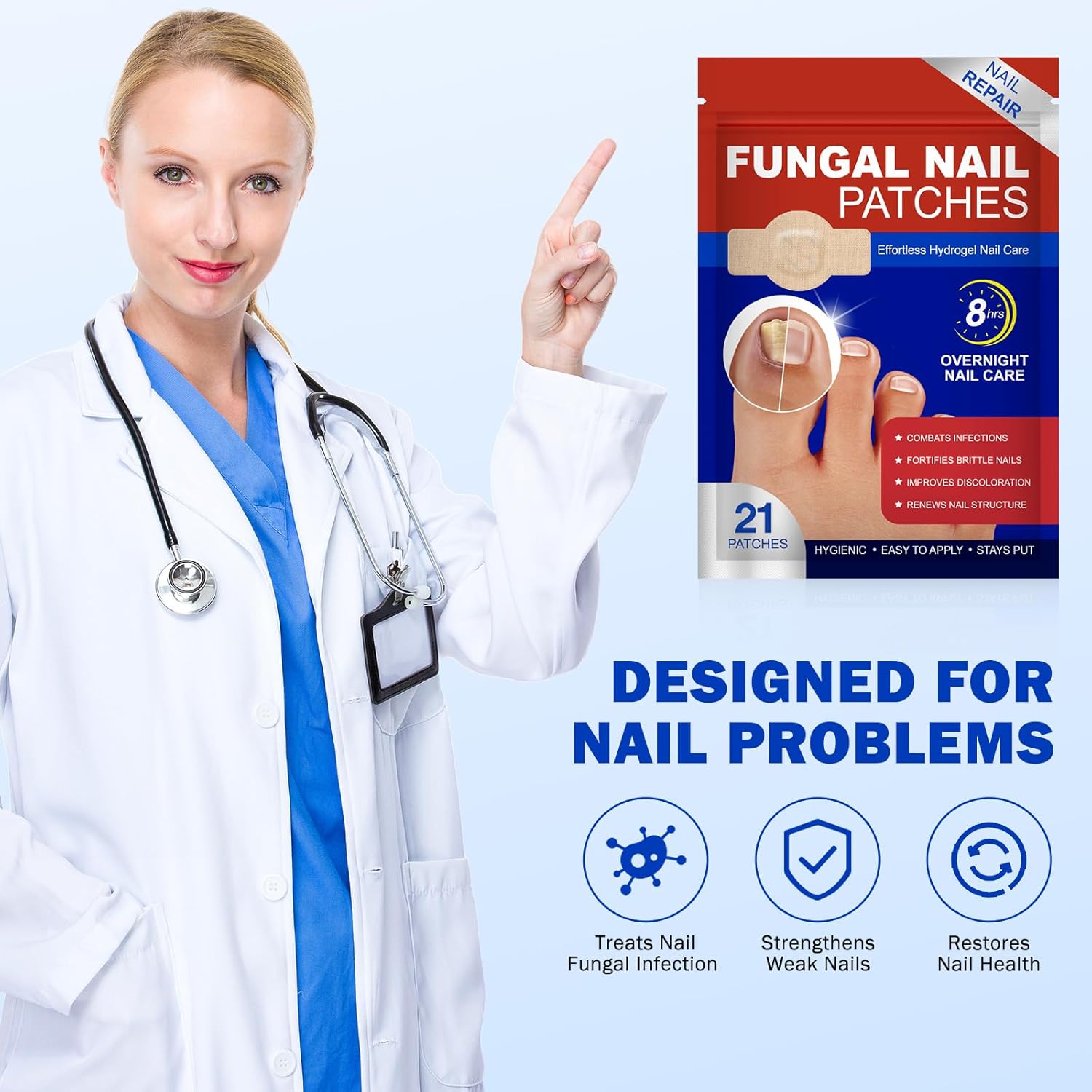 Nail Patches for Toenail Repair – 42PCS Overnight Nail Support for Damaged, Thick, or Yellow Toenails, Natural Formula, 8-Hour Renewal Patch for Men and Women, Safe for Daily Use