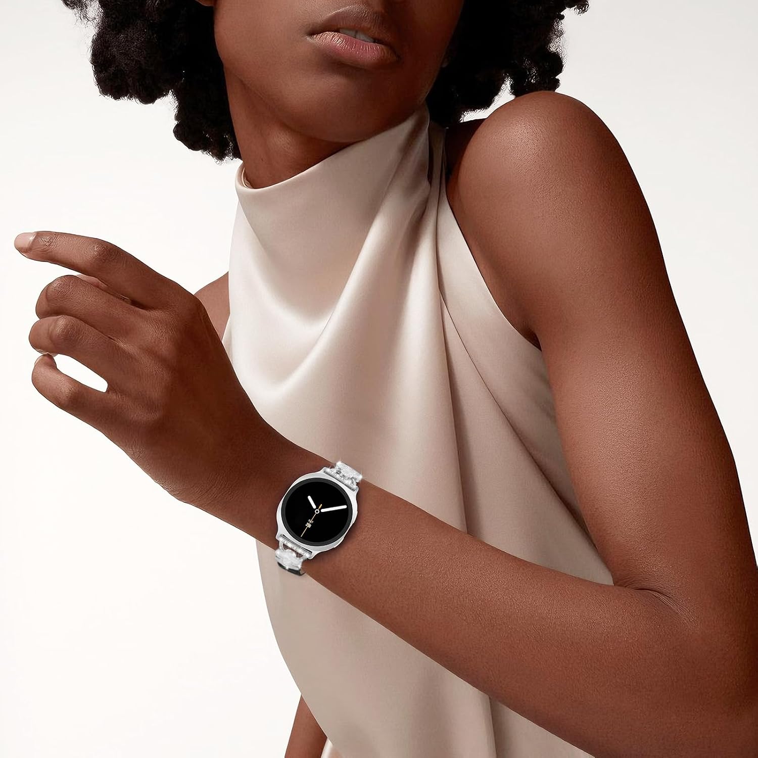 Leather Band for Samsung Galaxy Watch 8 40mm 44mm/8 classic 46mm for Women, Shiny Four Leaf Clover Dressy Slim Watch Band Replacement Strap for Samsung Watch 8/8 Classic,Black-Silver Shell