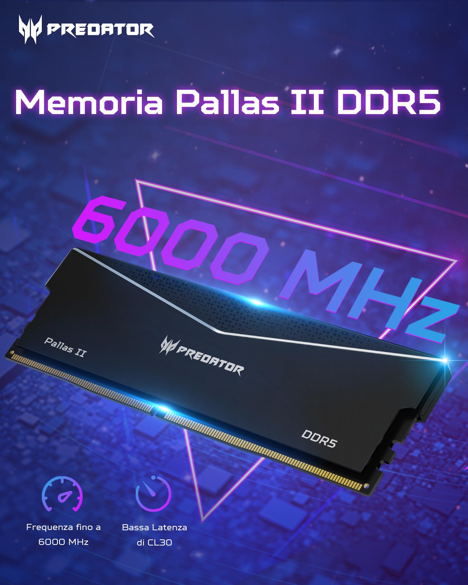 Acer Predator Pallas II DDR5 RAM 32GB (16GBx2) 6000MHz CL36 - Intel XMP 3.0 & AMD Expo - Memoria per computer gaming (Nero)