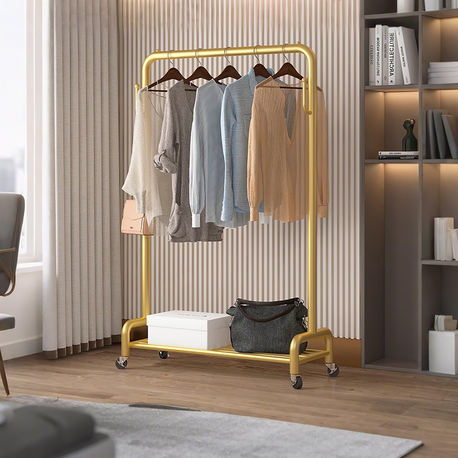 Kleiderständer mit Rollen, Metall, Kleiderständer mit Ablage, 80 cm, tragbarer Kleiderständer für Zuhause und Büro
