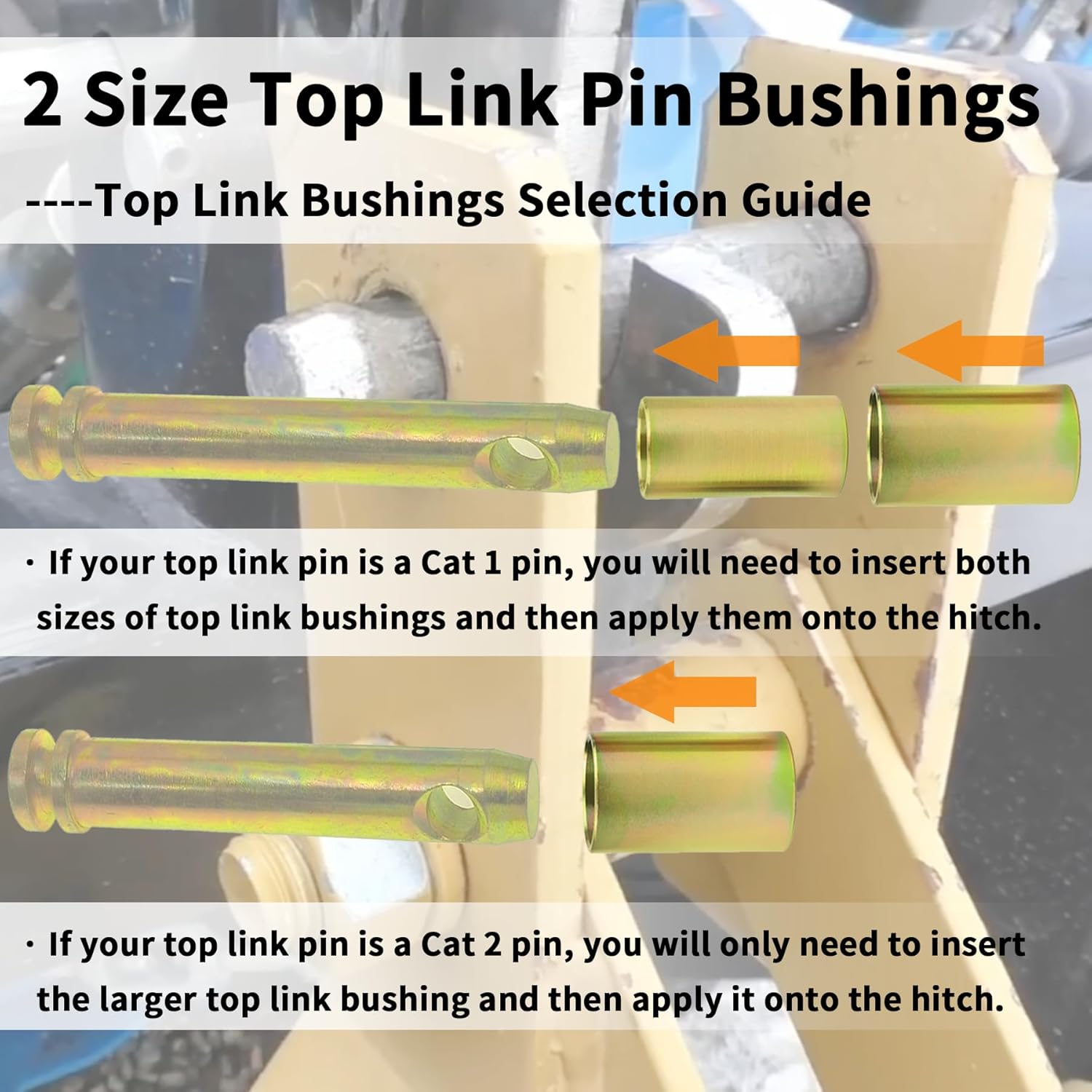 TK95029 Quick Hitch Adapter Bushing Set with Top Link Bushings Fit for Cat 1 3-Point Tractor Implements Category 1 Quick Hitch Bushings, 2 Pair, Gold