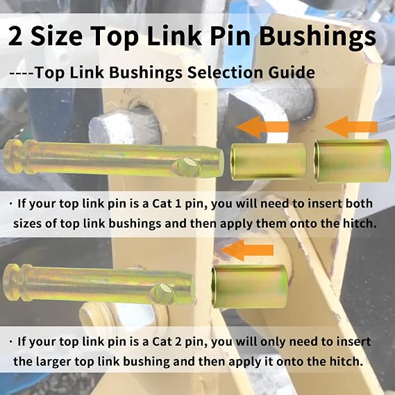 TK95029 Quick Hitch Adapter Bushing Set with Top Link Bushings Fit for Cat 1 3-Point Tractor Implements Category 1 Quick Hitch Bushings, 2 Pair, Gold