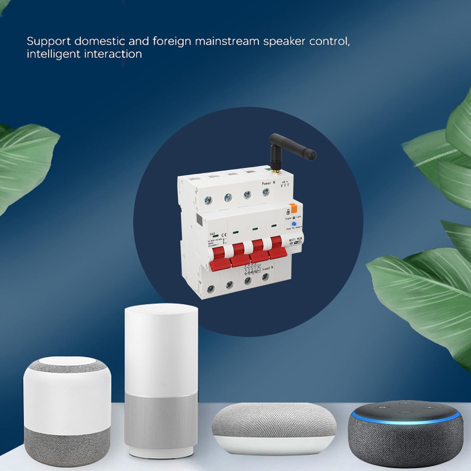 Interruptor de Circuito WiFi Interruptor de Fuga 4P Control Remoto Mete Electricidad AC400V 50/60Hz 63A Rompedor Circuito WiFi 4P Fuga Interrupción