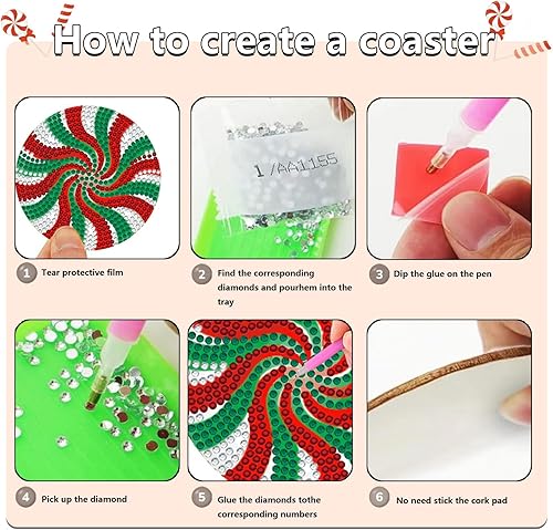 Miniatura 3 de 8 posavasos de diamantes de caramelo de Navidad con soporte 5D DIY Christmas Candy Art Posavasos para bebidas, kits de arte de diamantes para Navidad