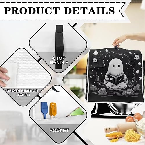 Miniatura 4 de Funda para batidora de pie de fantasma de Halloween compatible con mezclador de cocina de 6 a 8 cuartos de galón, fundas lavables a prueba de polvo